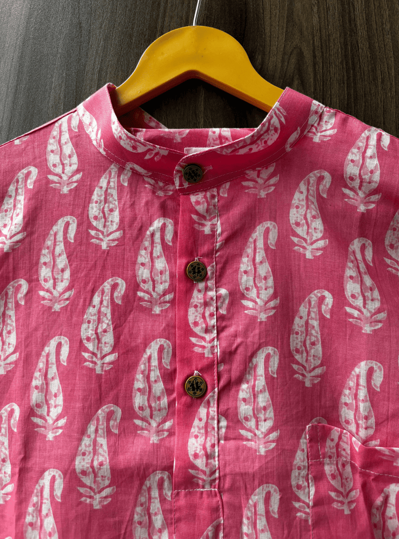 Sanganeri Print Short Kurta - Gulabi Patti