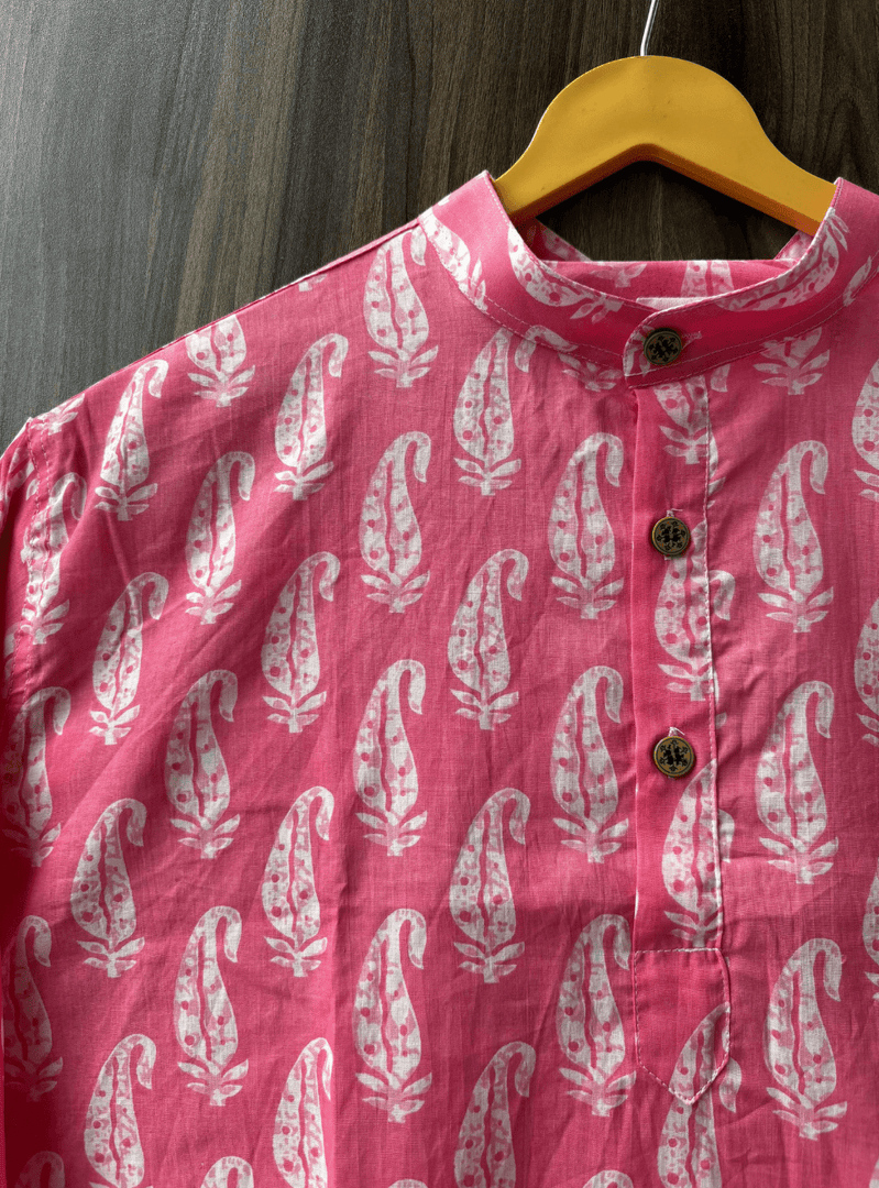 Sanganeri Print Short Kurta - Gulabi Patti