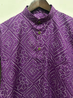 Load image into Gallery viewer, Purple Bandhani Print Cotton Short Kurta for Men