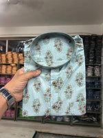 Load image into Gallery viewer, Light Blue Floral Motif Cotton Short Kurta