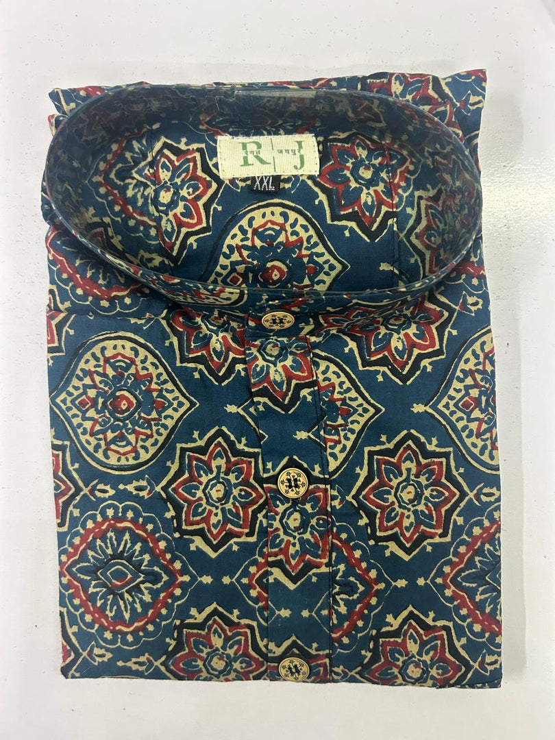 Blue Floral Ethnic Short Kurta for Men