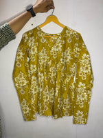 Load image into Gallery viewer, Mustard Yellow Floral Peplum Top for Women