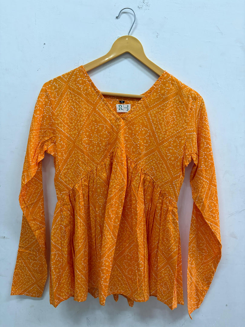 Yellow Bandhani Peplum Top