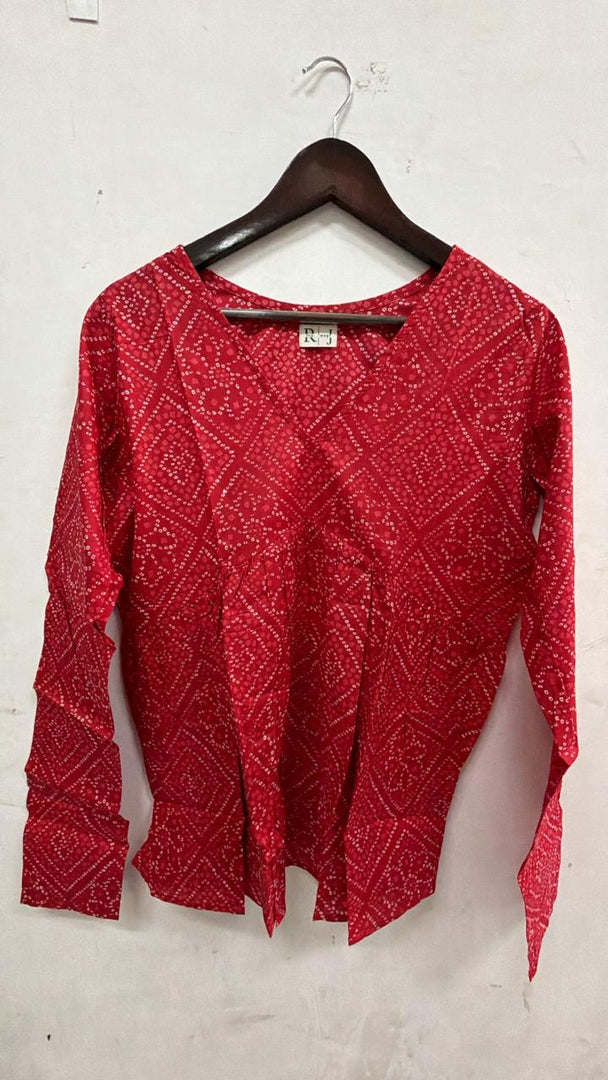 Red Bandhani Peplum Top