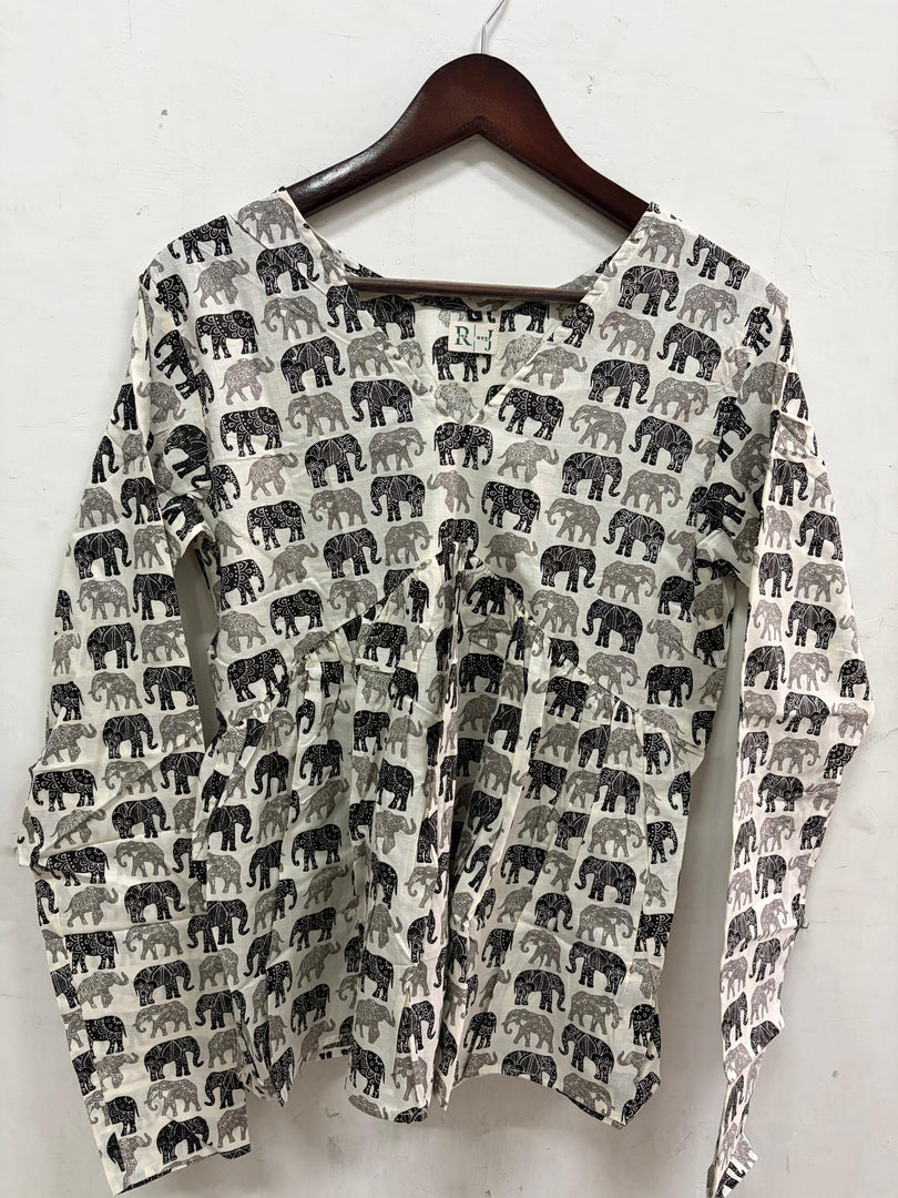 Grey & Black Elephant Peplum Top
