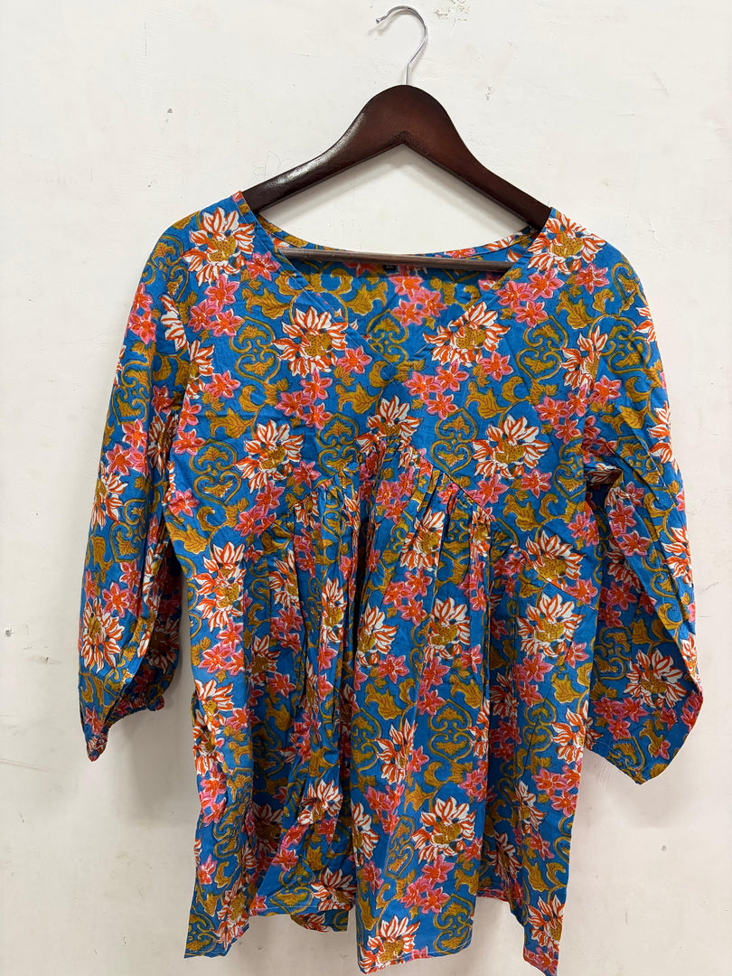 Blue Floral Peplum Top