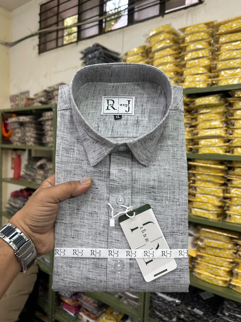 Cotton Linen Blend Ash Grey Shirt For Men