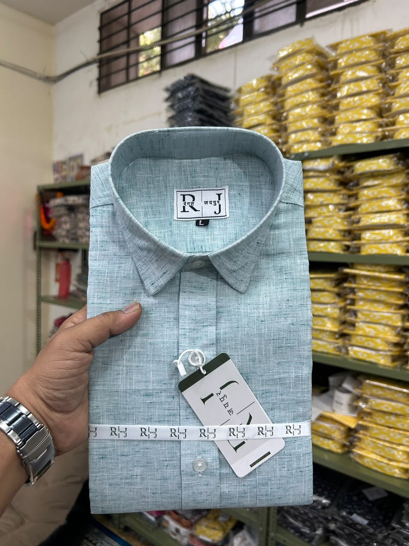 Cotton Linen Blend Mint Green Shirt For Men