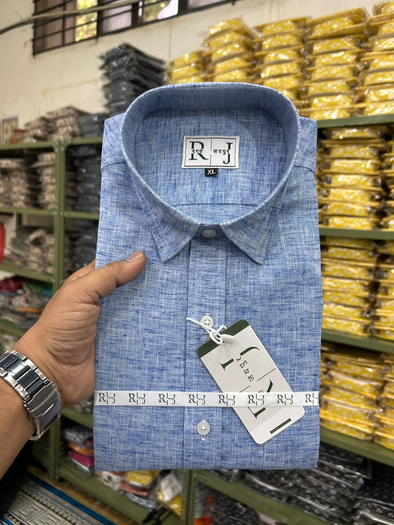 Cotton Linen Blend Sky Blue Shirt For Men