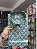 Load image into Gallery viewer, Men’s Sage Green Floral Print Cotton Shirt – Lightweight Summer Casual Wear