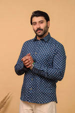 Load image into Gallery viewer, Handcrafted Indigo Buti Print Cotton Shirt for Men – Navy Blue