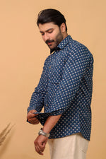 Load image into Gallery viewer, Handcrafted Indigo Buti Print Cotton Shirt for Men – Navy Blue