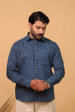 Load image into Gallery viewer, Handcrafted Indigo Buti Print Cotton Shirt for Men – Navy Blue
