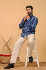 Load image into Gallery viewer, Handcrafted Indigo Floral Print Cotton Shirt for Men – Deep Blue