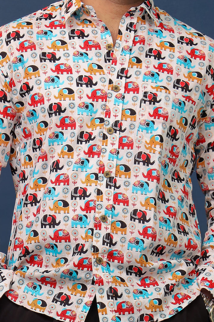 Jaipuri Elephant Printed Shirt - Colorful Haathi