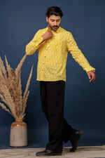 Load image into Gallery viewer, Jaipuri Yellow Ikat Casual Cotton Shirt