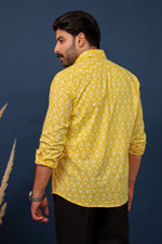 Load image into Gallery viewer, Jaipuri Yellow Ikat Casual Cotton Shirt