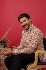 Load image into Gallery viewer, Handcrafted Sanganeri Floral Print Cotton Shirt for Men – Beige &amp; Maroon