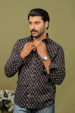 Load image into Gallery viewer, Handcrafted Black Ajrakh Print Cotton Shirt for Men | Rangat Jaipur