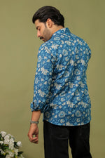 Load image into Gallery viewer, Indigo Blue Floral Printed Cotton Shirt for Men – Rangat Jaipur