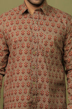 Load image into Gallery viewer, Men’s Brown Floral Block Print Cotton Shirt – Traditional Casual Style