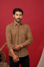 Load image into Gallery viewer, Rangat Jaipur Brown Ajrakh Print Cotton Shirt for Men – Premium Casual Wear