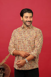 Men’s Maroon Paisley Print Designer Cotton Shirt – Premium Ethnic Casual Wear