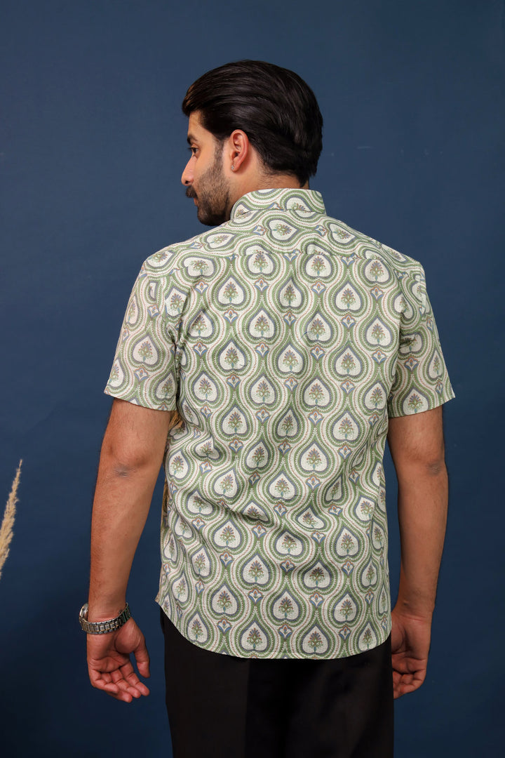 Men’s Green Paisley Hand Block Printed Cotton Shirt