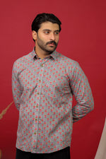 Load image into Gallery viewer, Men’s Grey Floral Print Cotton Shirt