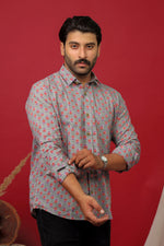 Load image into Gallery viewer, Men’s Grey Floral Print Cotton Shirt