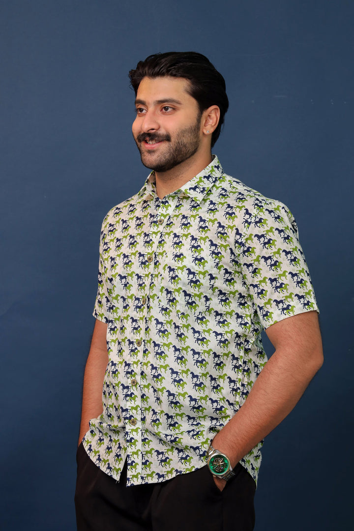 Men’s Horse Print Cotton Printed Shirt