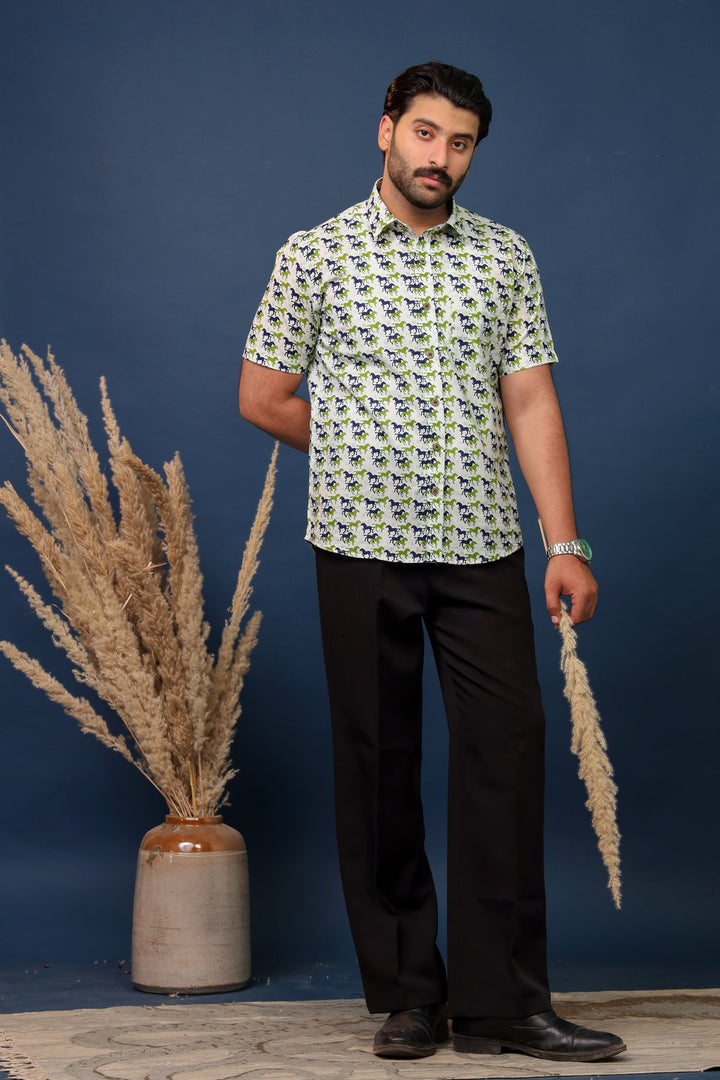 Men’s Horse Print Cotton Printed Shirt