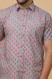Men’s Lavender Floral Printed Half Sleeve Shirt by Rangat Jaipur