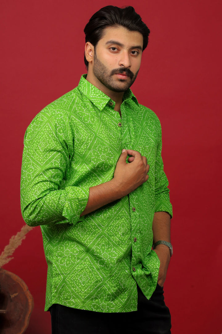 Traditional Bandhani Motif Shirt – Green