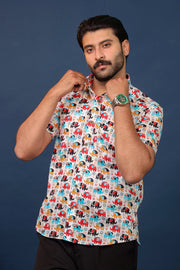 Men’s Multicolor Elephant Print Cotton Shirt