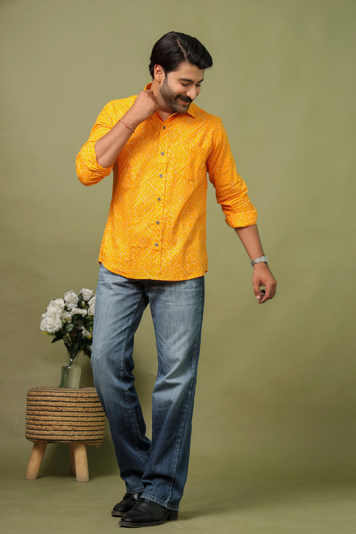 Traditional Bandhani Motif Shirt – Haldi Color