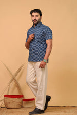 Load image into Gallery viewer, Men’s Navy Blue Floral Printed Half Sleeve Cotton Shirt