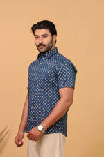 Load image into Gallery viewer, Men’s Navy Blue Floral Printed Half Sleeve Cotton Shirt