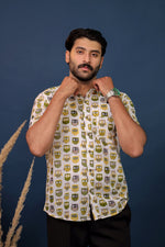 Load image into Gallery viewer, Men’s Owl Print Cotton Shirt – Quirky Handcrafted Casual Shirt by Rangat Jaipur