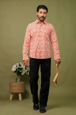 Load image into Gallery viewer, Coral Floral Sanganeri Print Cotton Shirt for Men