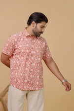 Load image into Gallery viewer, Men’s Peach Floral Printed Half Sleeve Shirt by Rangat Jaipur