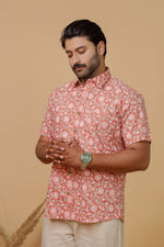 Load image into Gallery viewer, Men’s Peach Floral Printed Half Sleeve Shirt by Rangat Jaipur