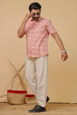 Load image into Gallery viewer, Men’s Peach Floral Printed Half Sleeve Shirt by Rangat Jaipur