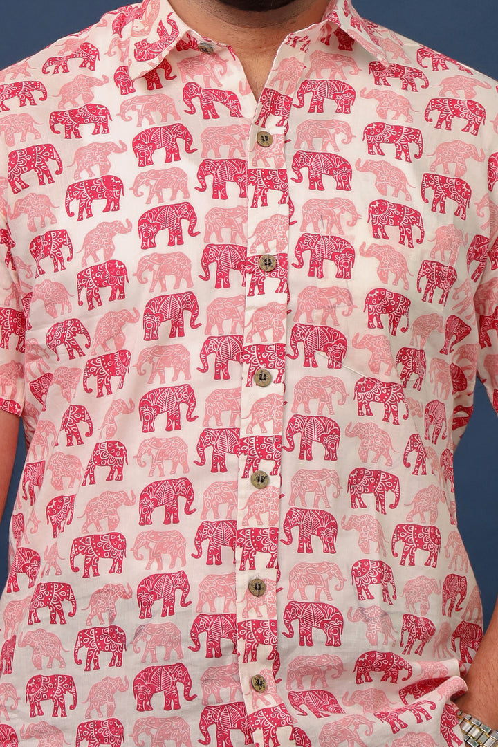Men’s Pink Elephant Print Cotton Shirt – Rangat Jaipur