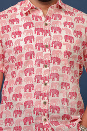 Men’s Pink Elephant Print Cotton Shirt – Rangat Jaipur