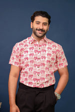 Load image into Gallery viewer, Men’s Pink Elephant Print Cotton Shirt – Rangat Jaipur