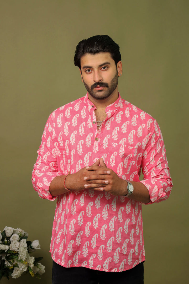 Sanganeri Print Short Kurta - Gulabi Patti