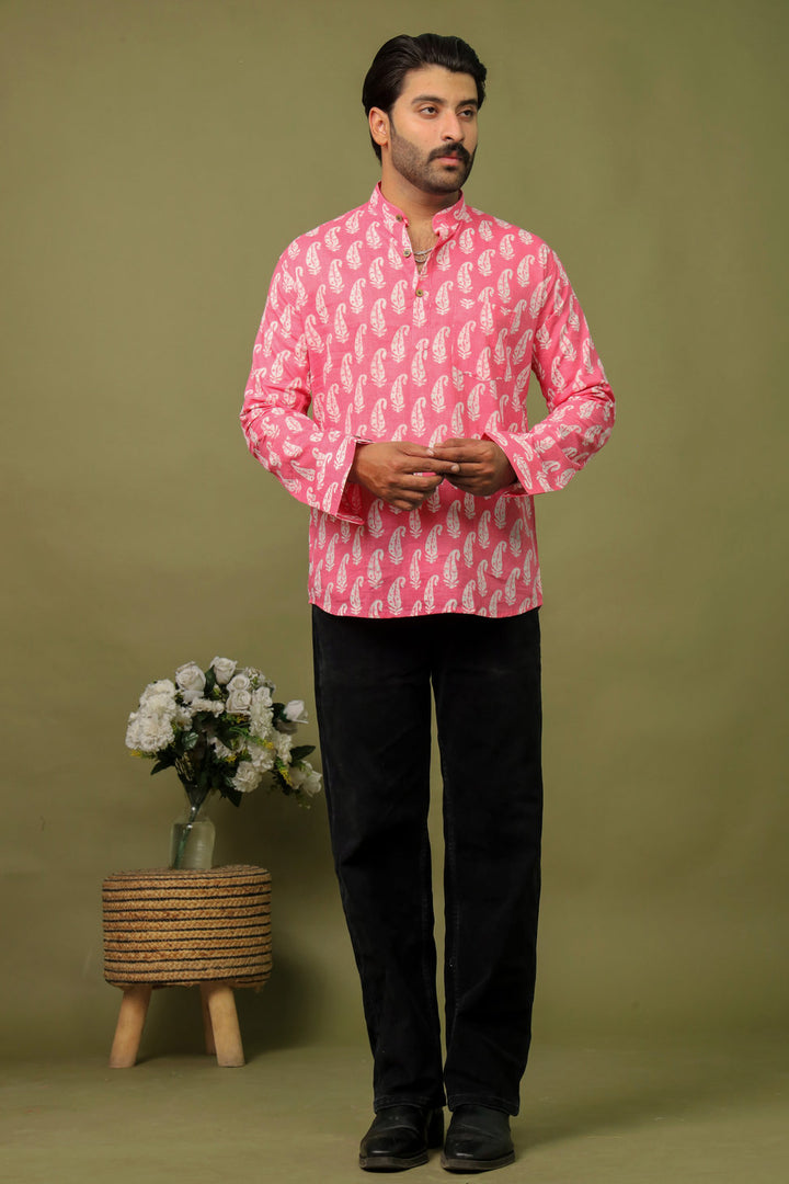 Sanganeri Print Short Kurta - Gulabi Patti