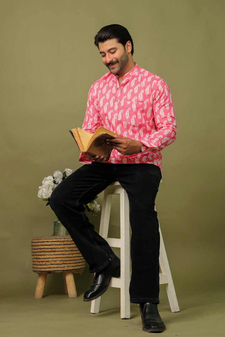 Sanganeri Print Short Kurta - Gulabi Patti