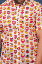 Load image into Gallery viewer, Men’s Pink Owl Print Cotton Shirt